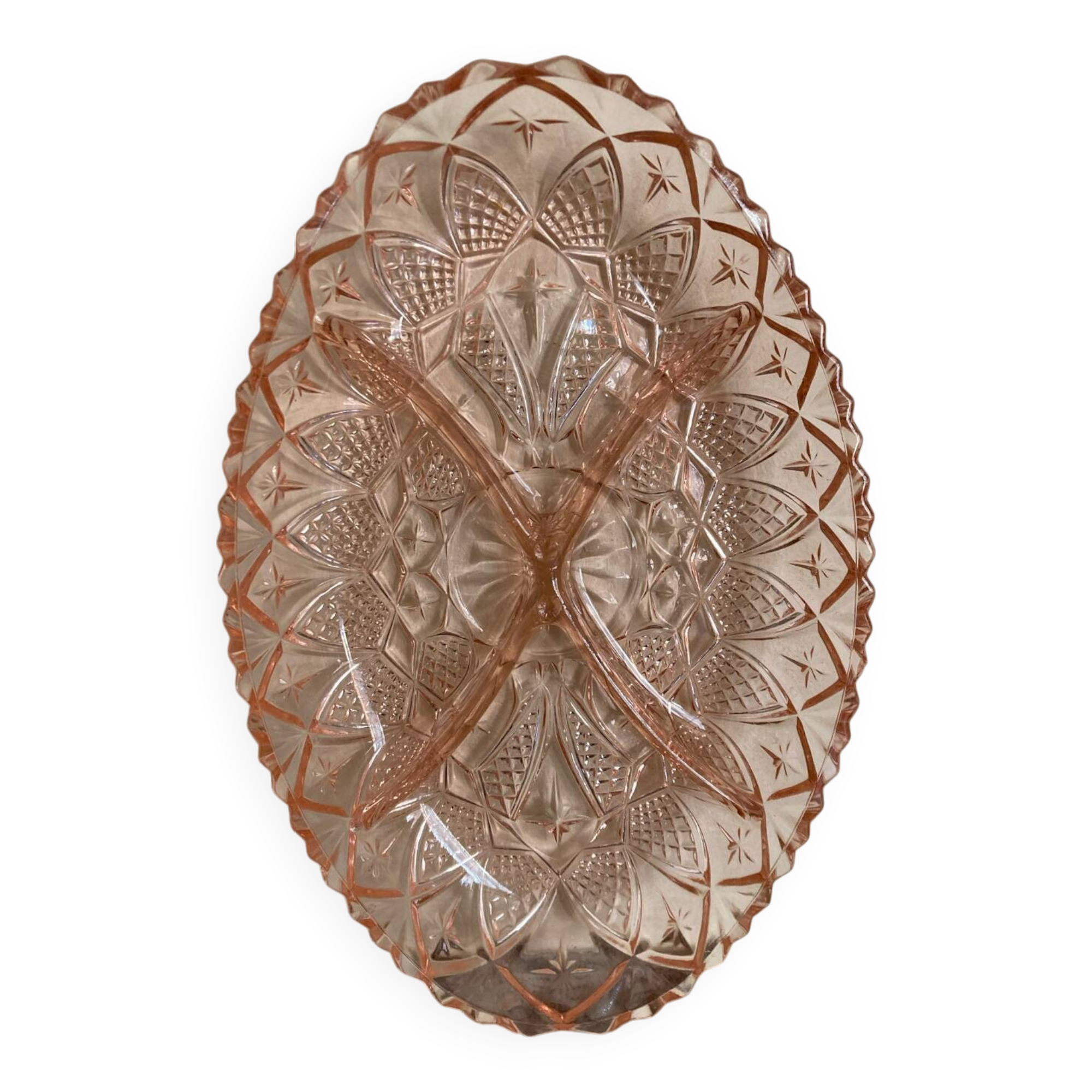 Art Deco pink molded glass aperitif serving dish