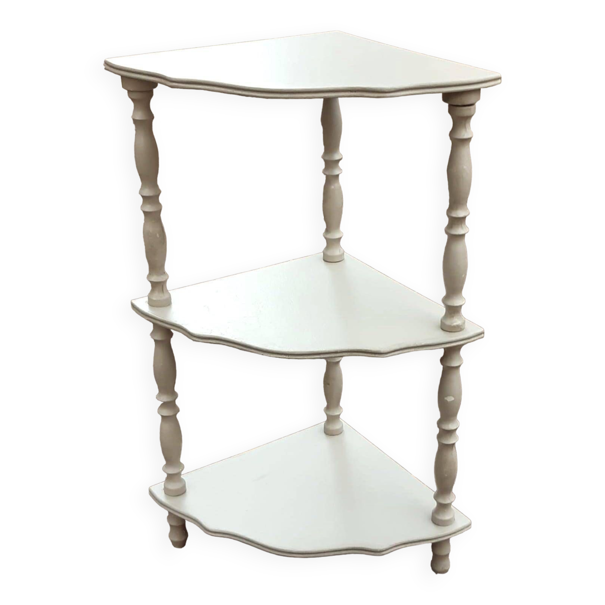 pedestal table with 3 shelves in beige painted wood