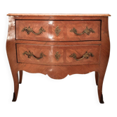 Commode style Louis XV à deux tiroirs avec tablier en marbre rose