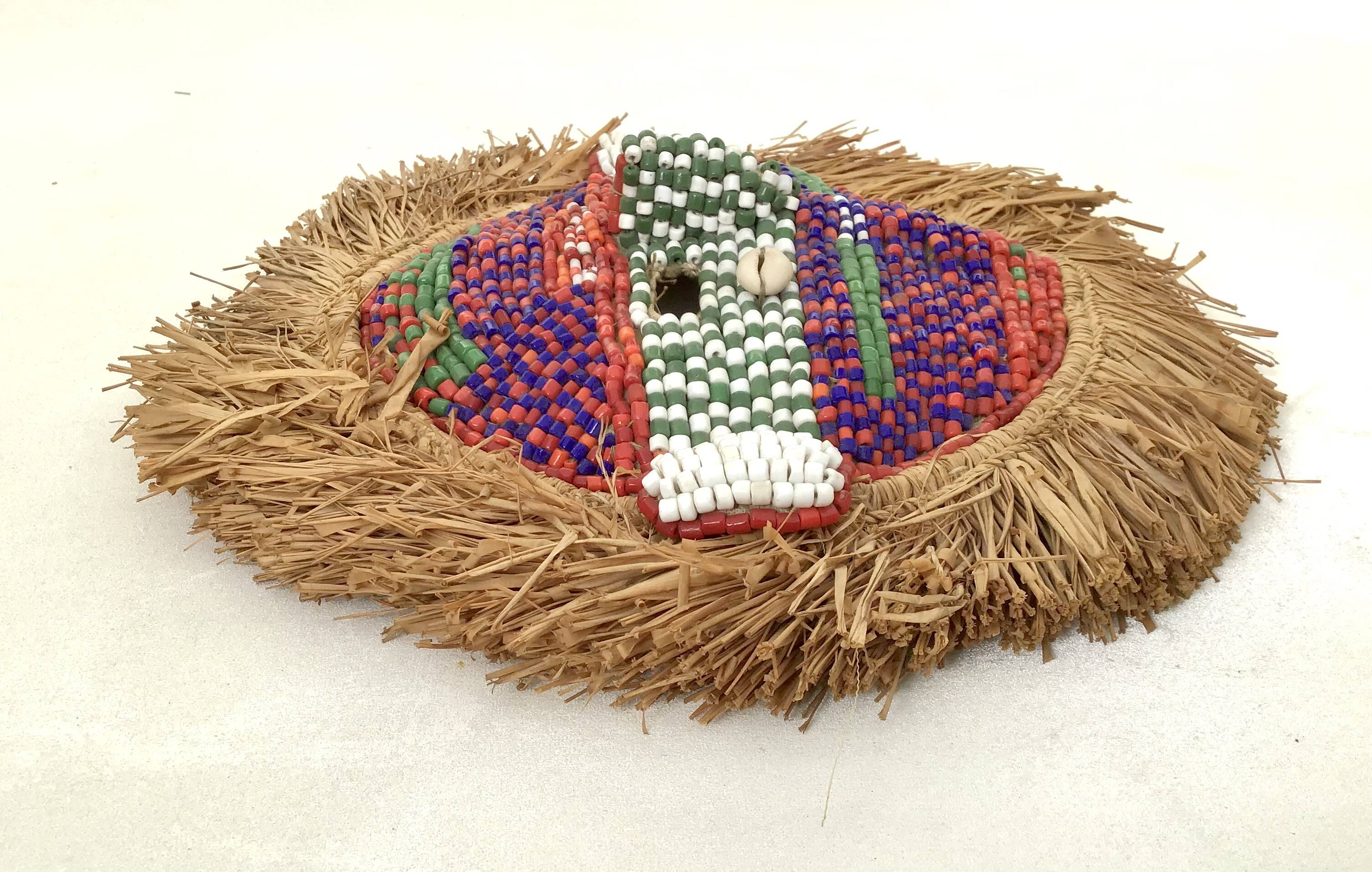 Masque Kuba du Congo - Cauris, Perles de verre, Raphia, Tissu