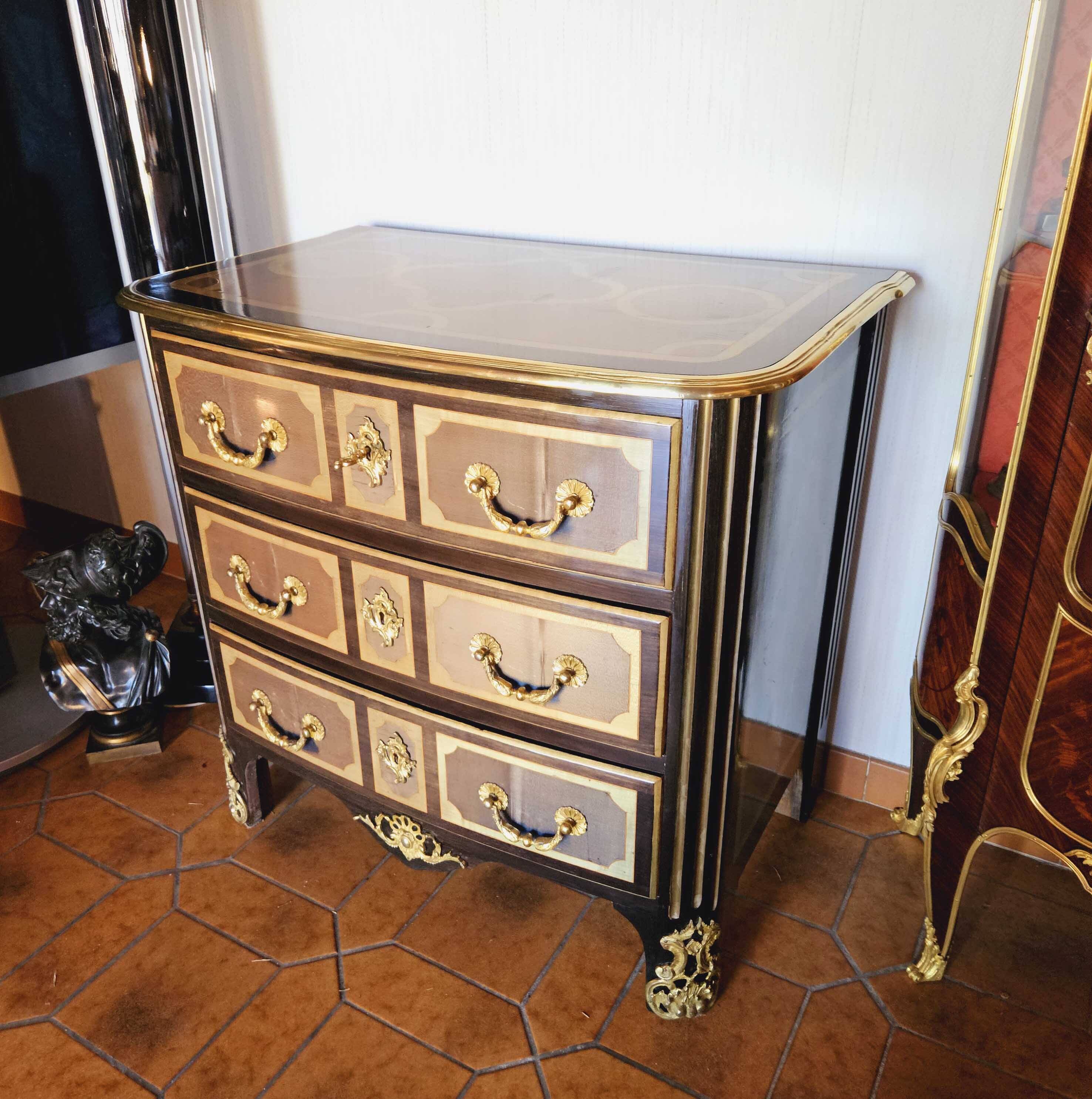 Small St Louis XIV curved chest of drawers Maison Jansen