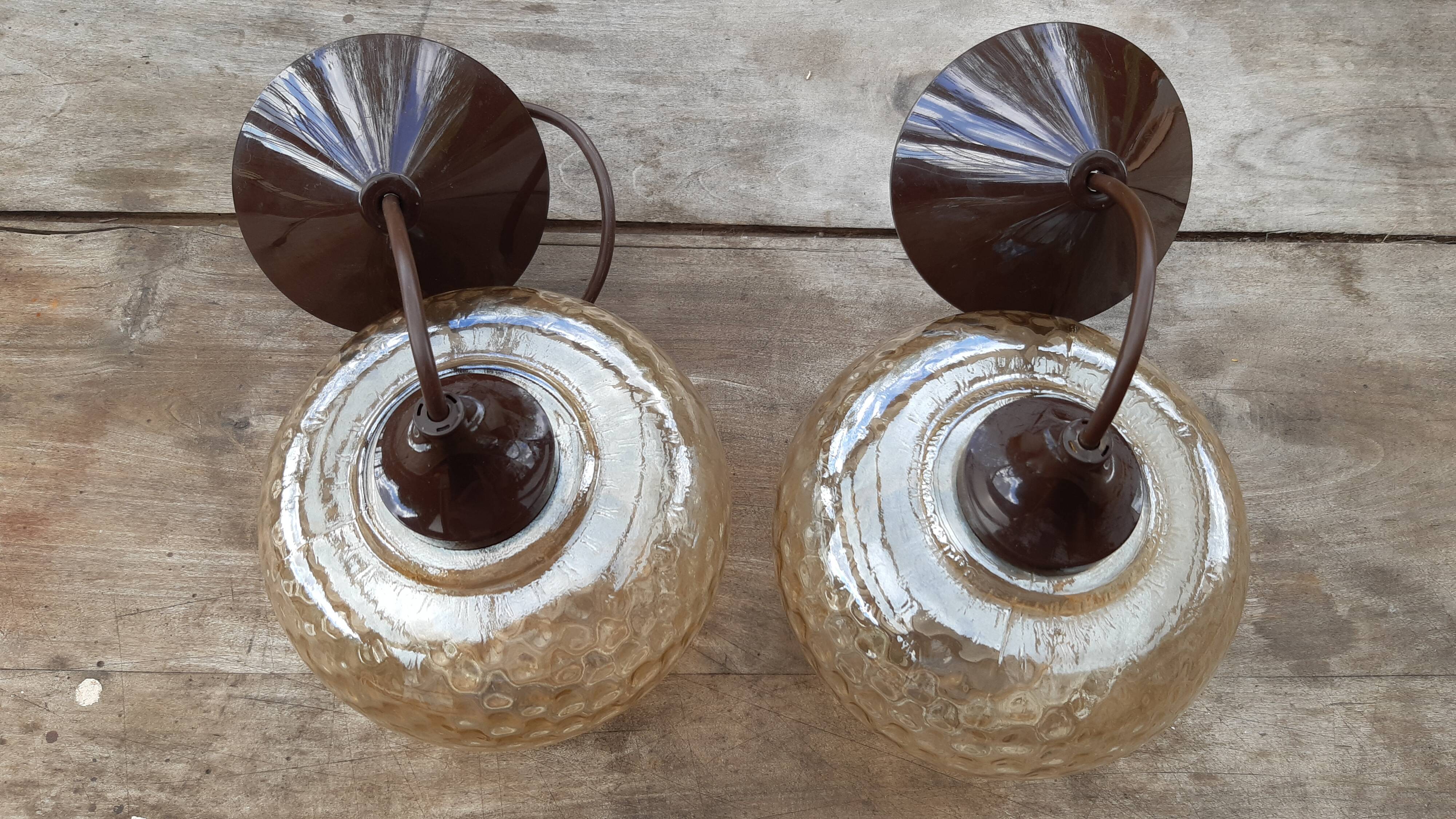 Amber glass hanging lamps 1970