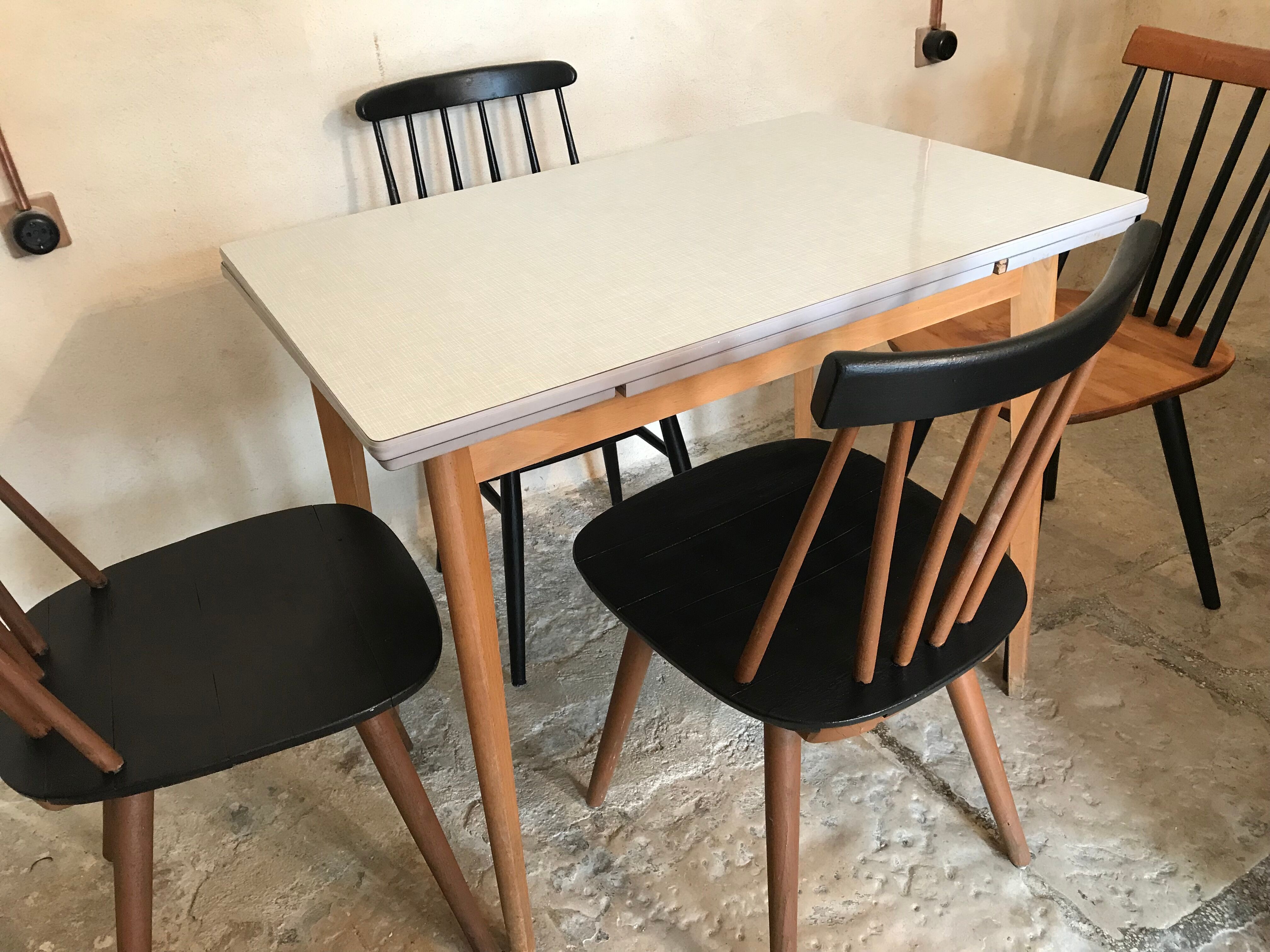 Vintage table 1960's wood and formica with extensions and wooden legs