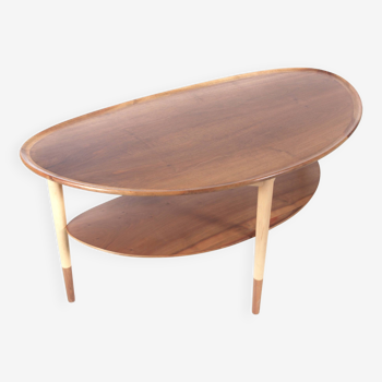 Scandinavian coffee table or half-moon side table in walnut