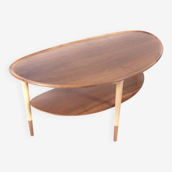 Table basse scandinave ou table d'appoint demi lune en noyer