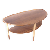 Table basse scandinave ou table d'appoint demi lune en noyer