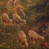 Italian landscape painting with sheep signed C. Bentivoglio