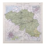 Carte vintage de la Belgique et Luxembourg 43x43cm de 1950