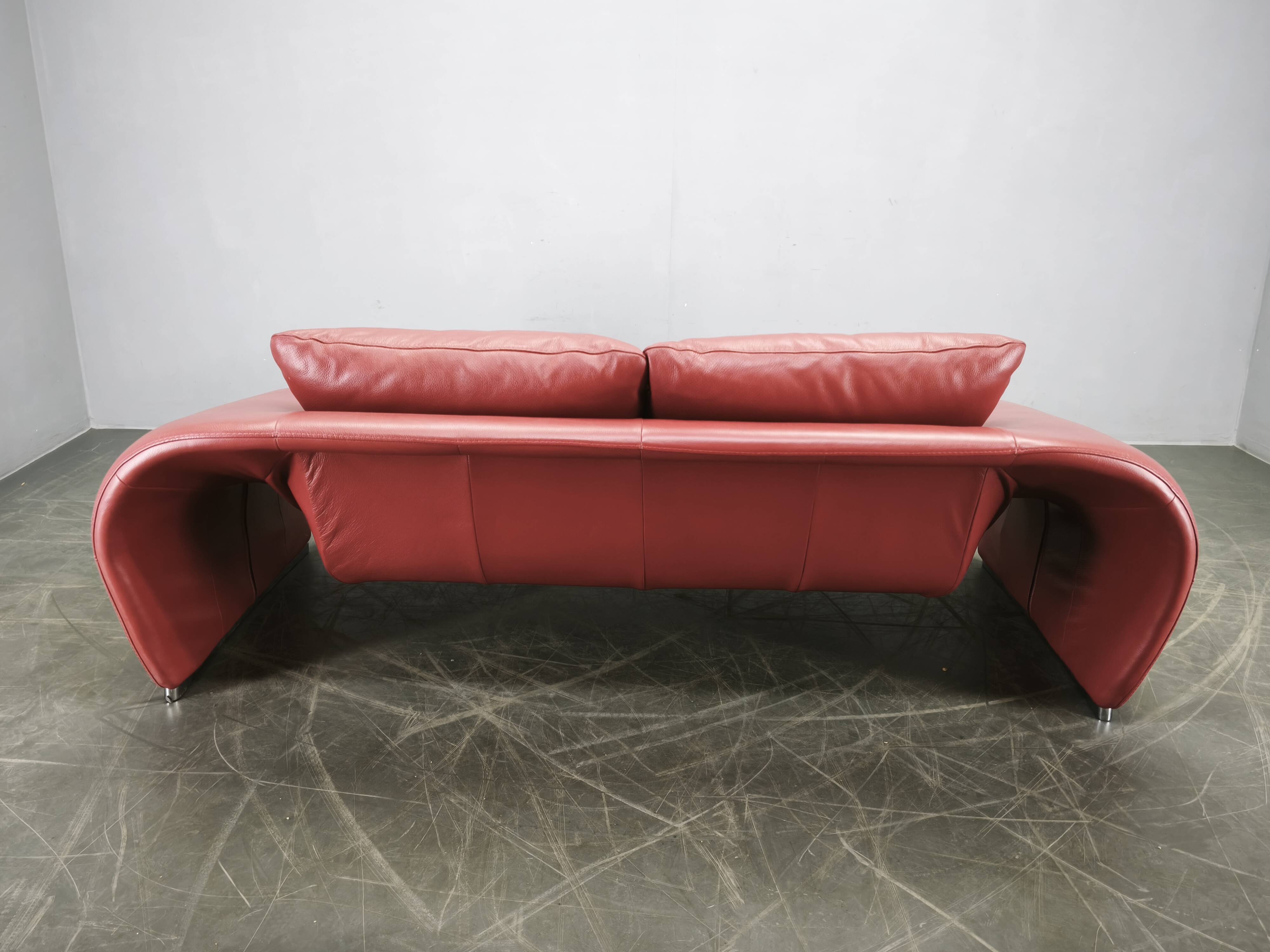 Italian Red Leather Sofa by Divanotti, Postmodern, 1990s