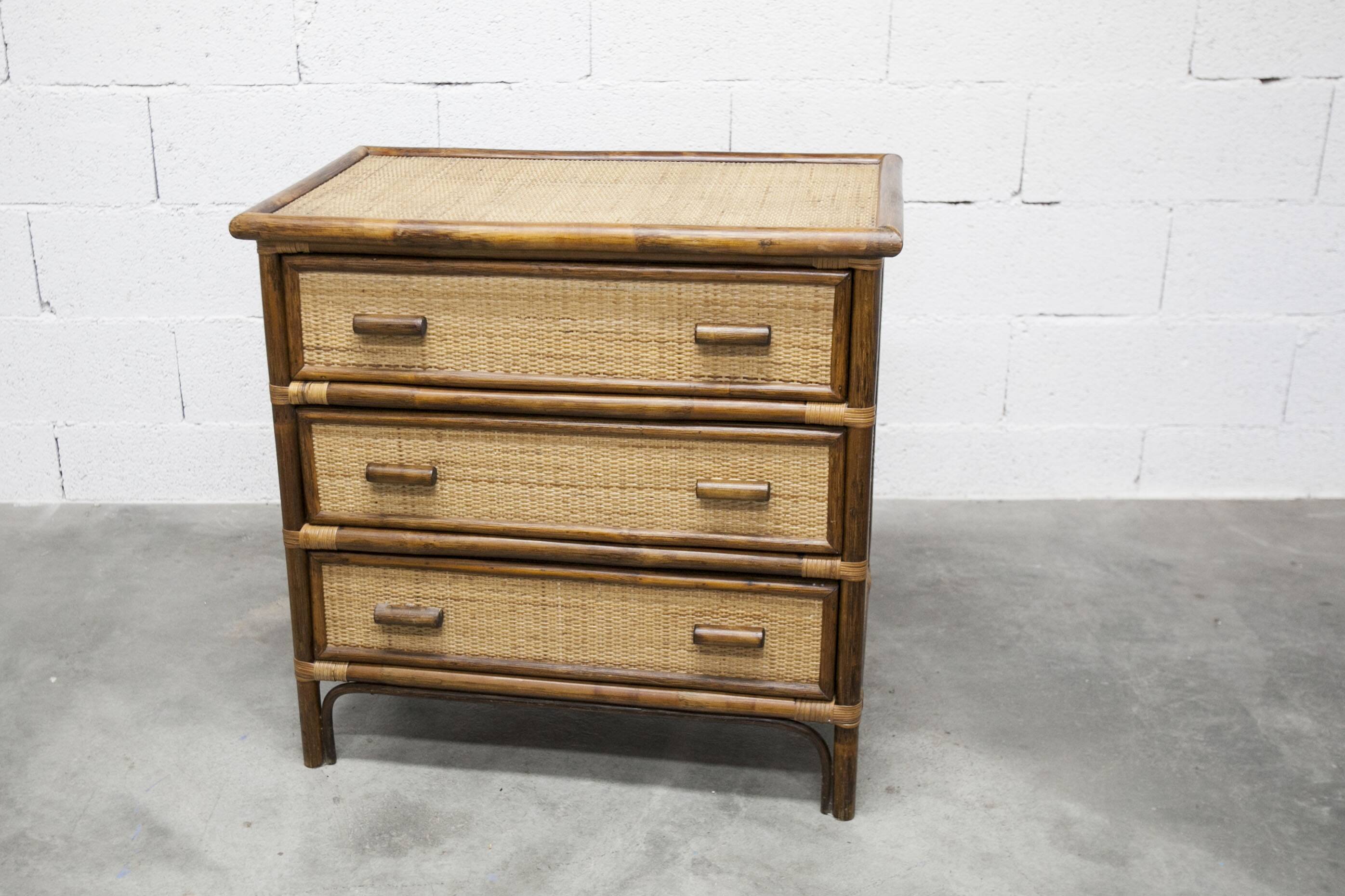 Rattan chest of drawers with 3 drawers