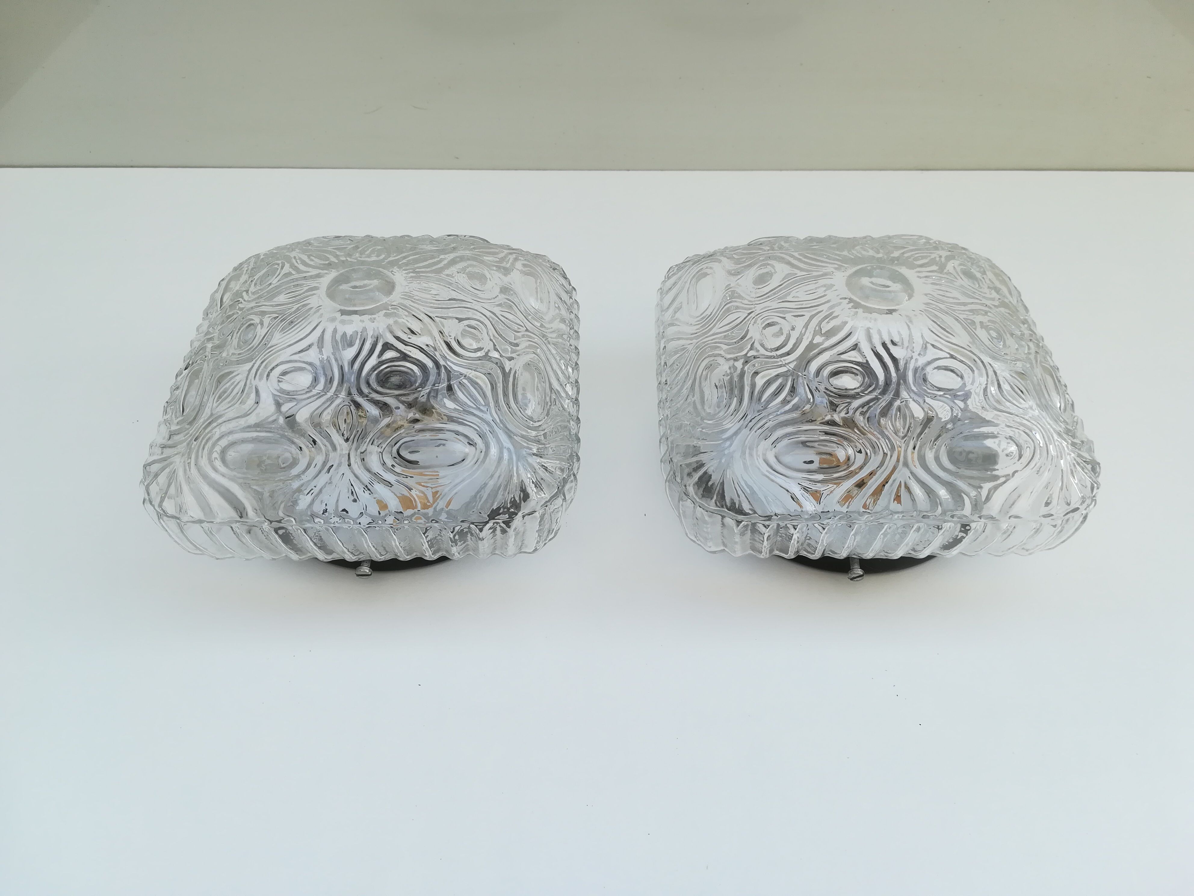 TWO PLAFONNIERS IN VERRE OF ANNEES 60