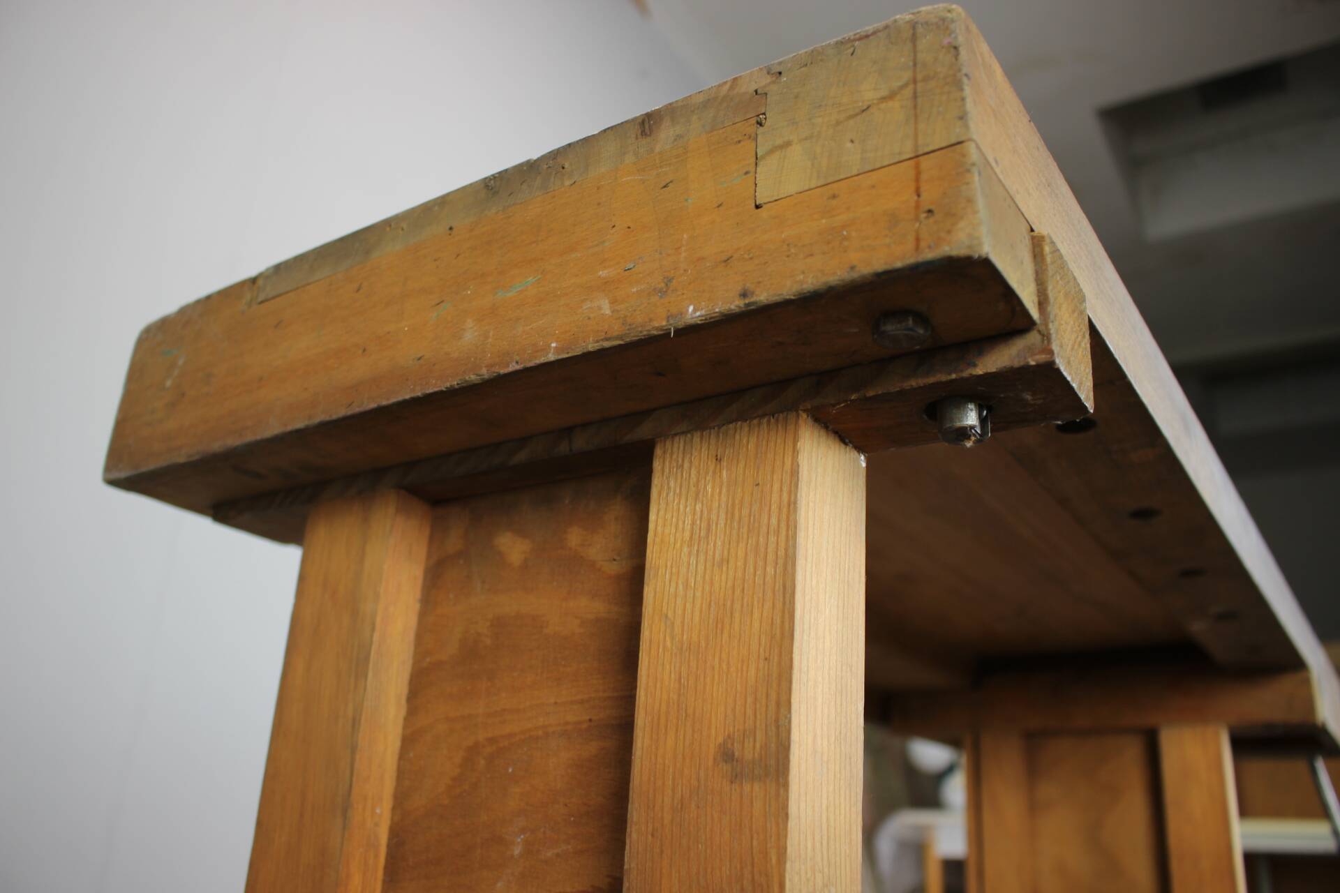 Vintage workbench with vise, Czechoslovakia, 1950s