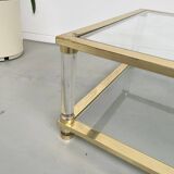 Table basse lucite, laiton et verre années 70