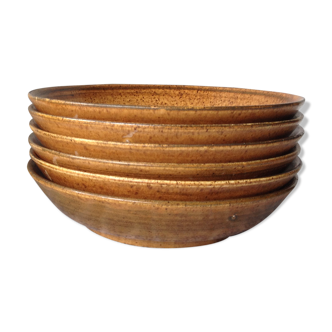 Lot de 6 assiettes creuses en grès, faïencerie longchamp