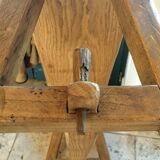 "A frame" bench in solid oak, patinated.