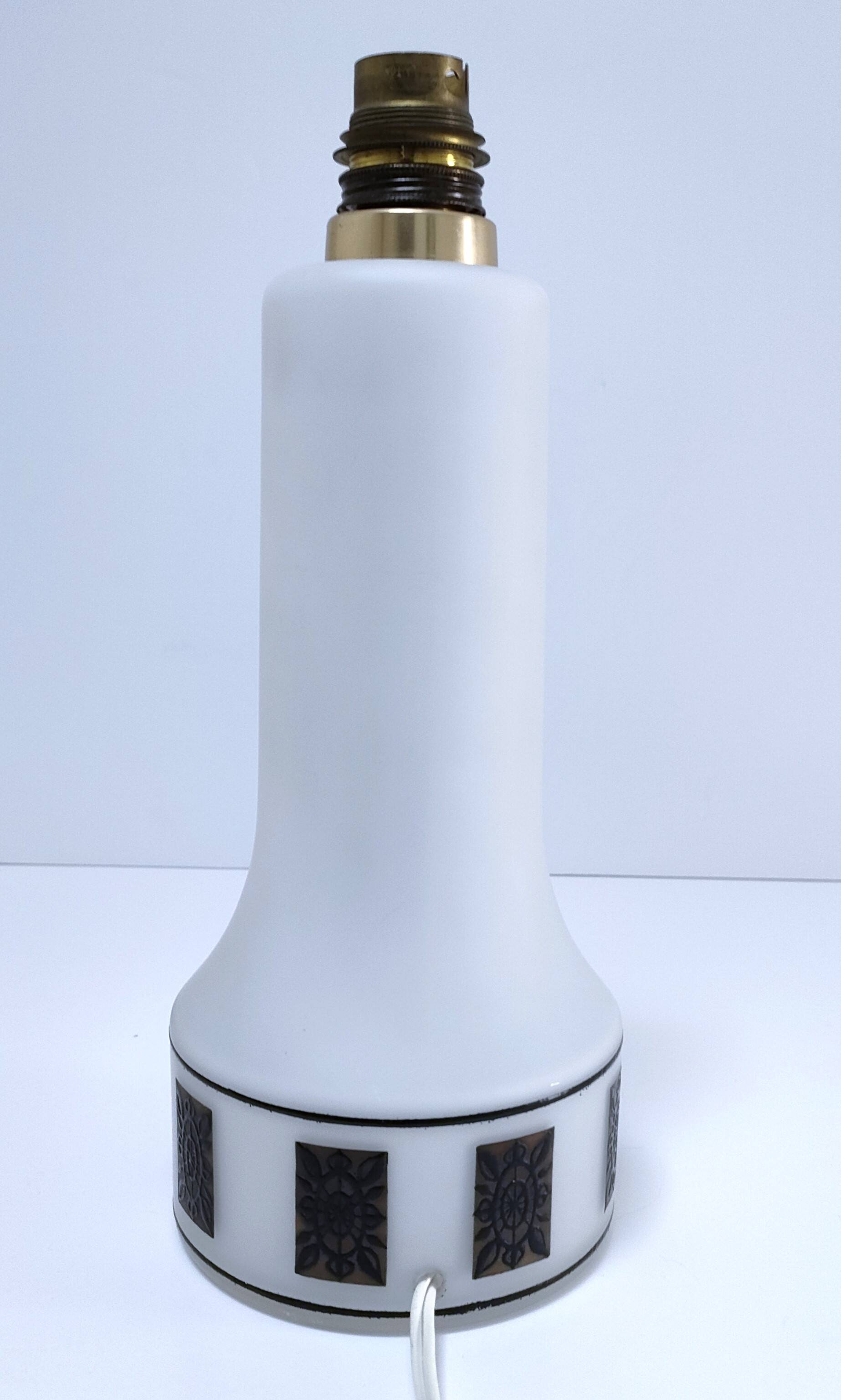 Opaline lamp base frieze stylized flowers 70s