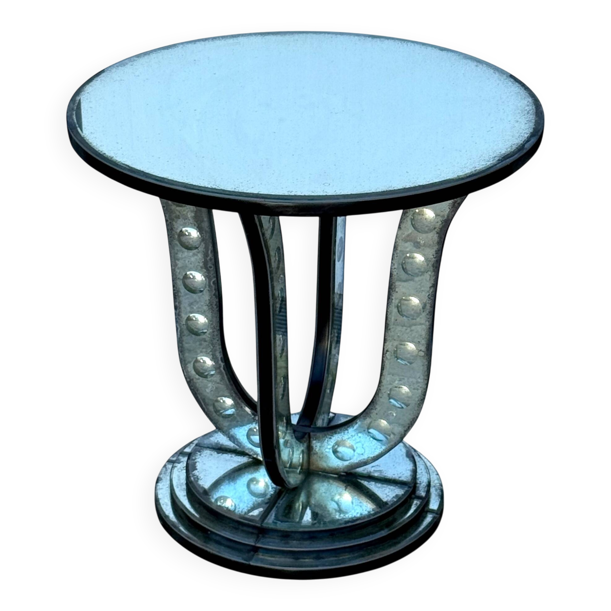 Table / pedestal table in aged glass with bubble decor from the 70s