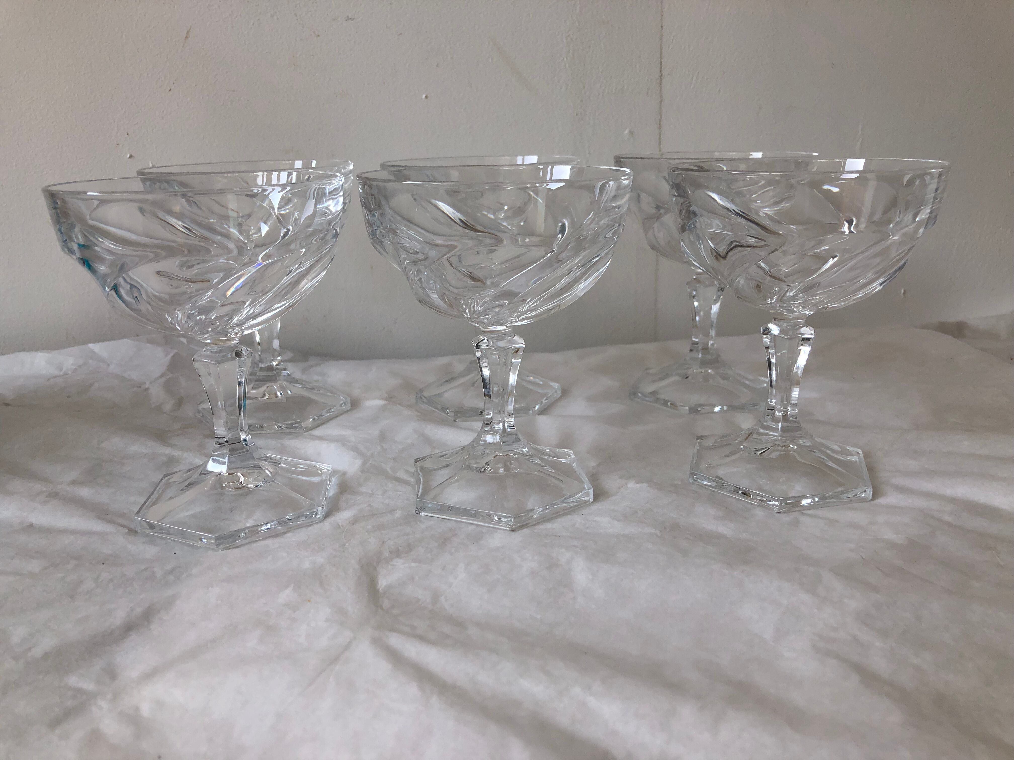Set of 6 crystal champagne cups