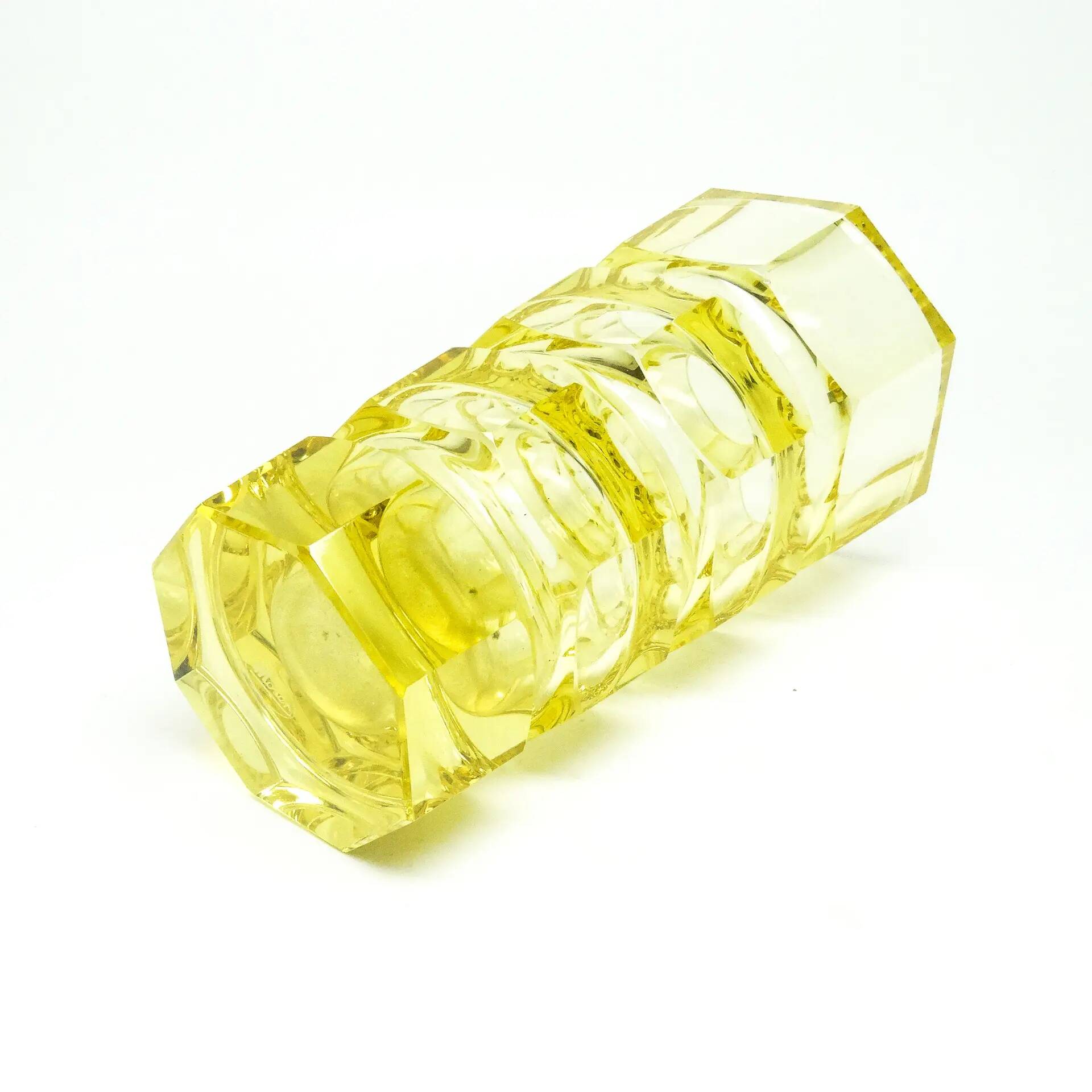 Art Deco vase, yellow crystal, design by J. Hoffmann, Moser, Czechoslovakia, 1930s