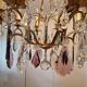 Brass cage chandelier and crystal pendants with 8 lights and 79 pendants