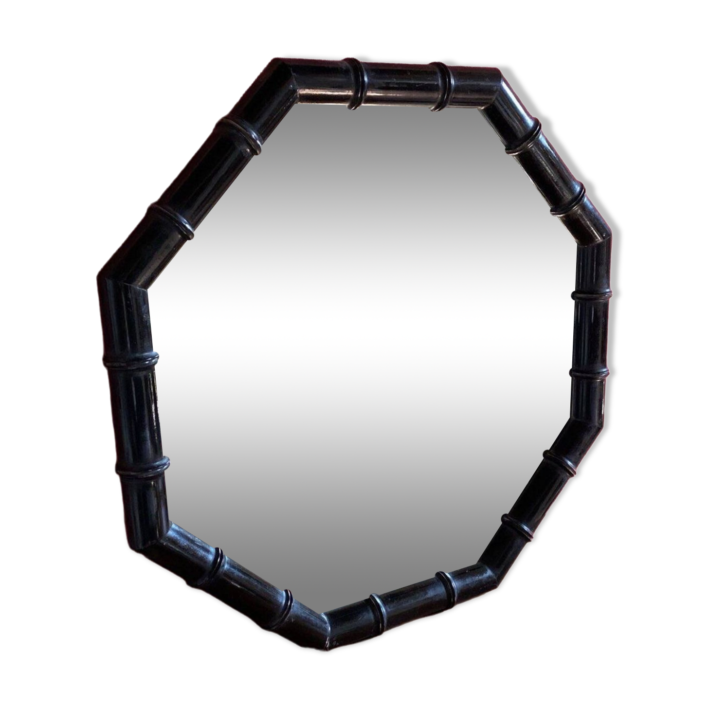 Black Bamboo Mirror from the 70s-80s
