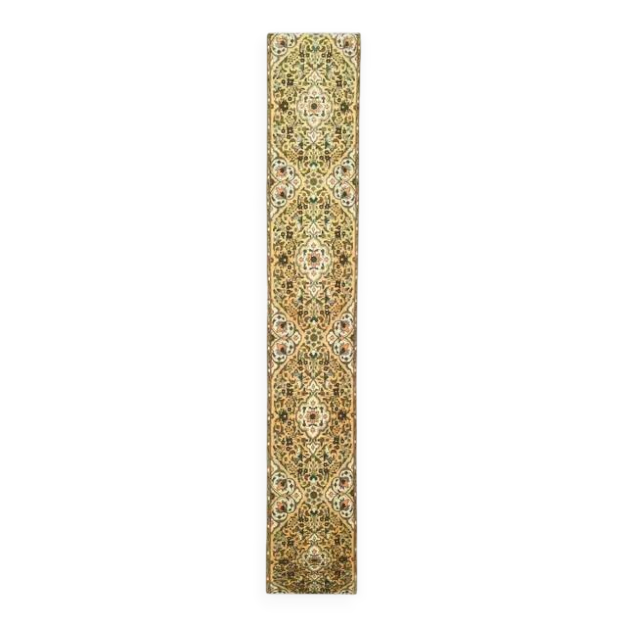 Tapis couloir vintage turc Oushak fait main en laine et coton jaune 59x378