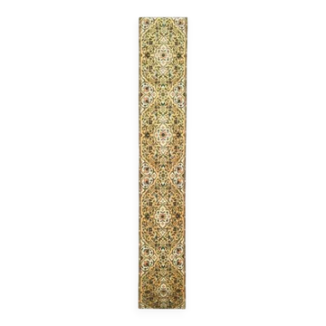 Vintage Turkish Oushak Handmade Wool Cotton Yellow Runner Rug 59x378
