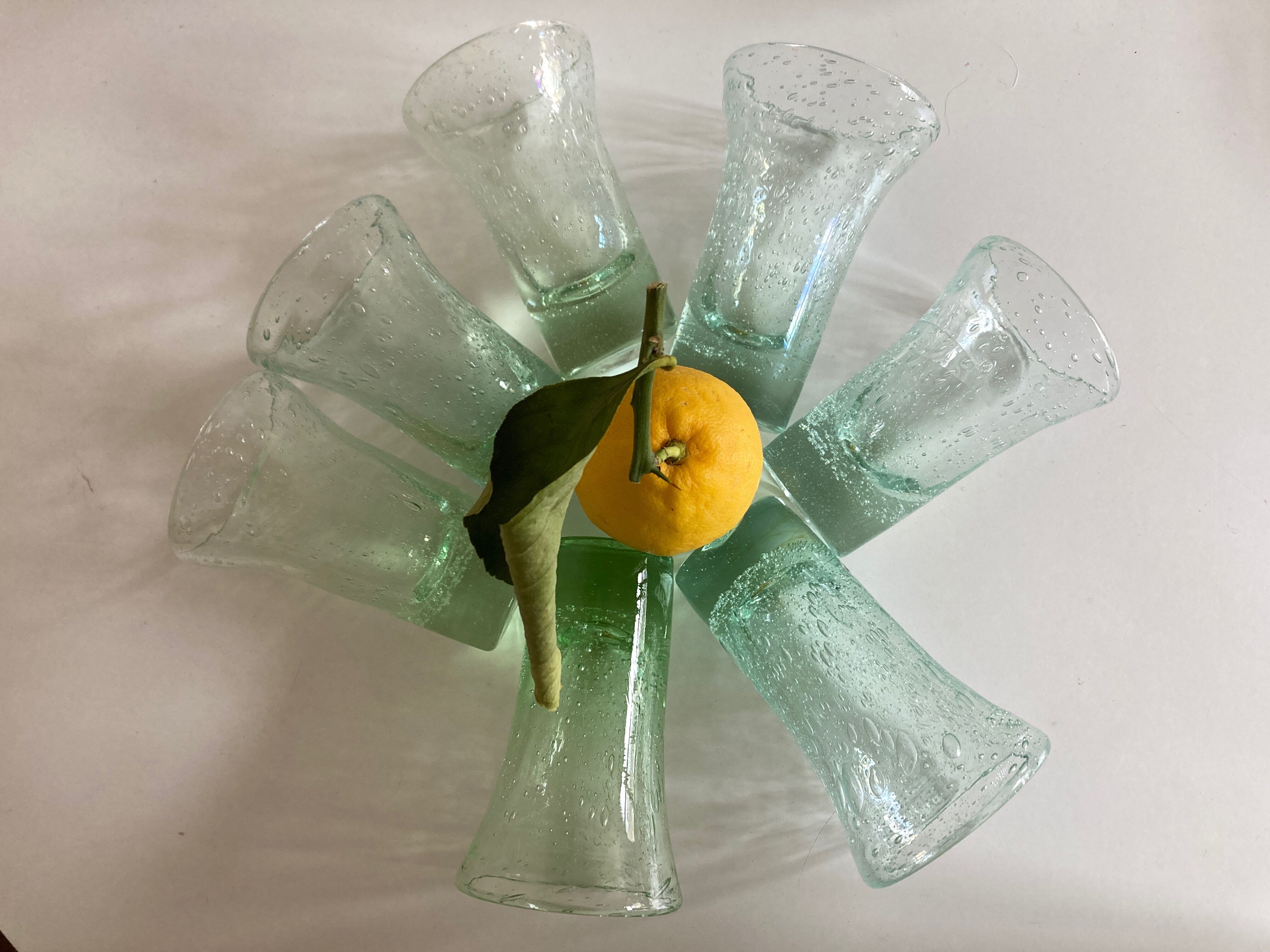 Set of 7 Biot cups in bubbled glass 1970