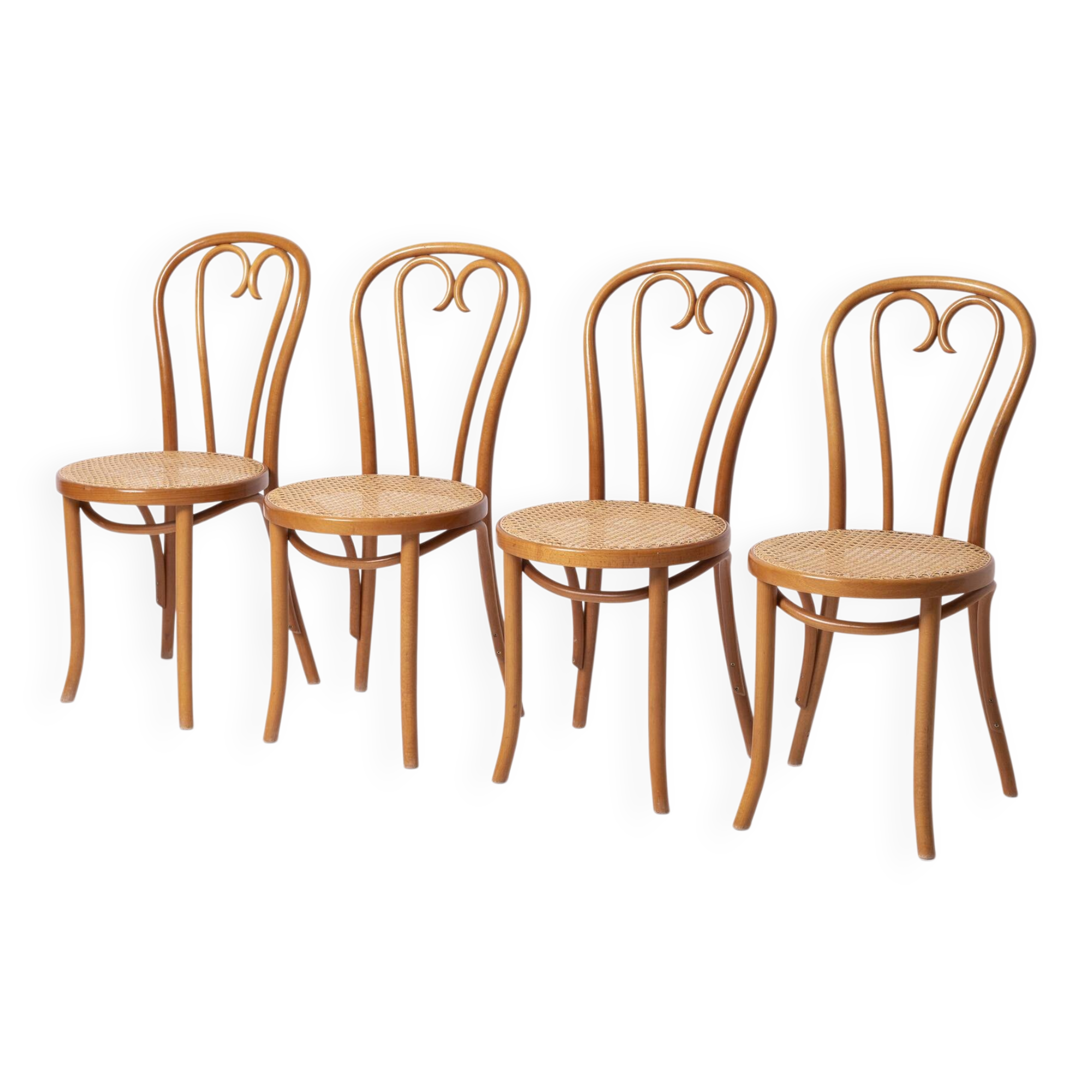 Thonet / Radomsko heart chair, set of 4, hand woven cane, Poland, circa 198