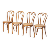 Chaise cœur Thonet / Radomsko, ensemble de 4, en osier tissé à la main, Pologne, vers 198.