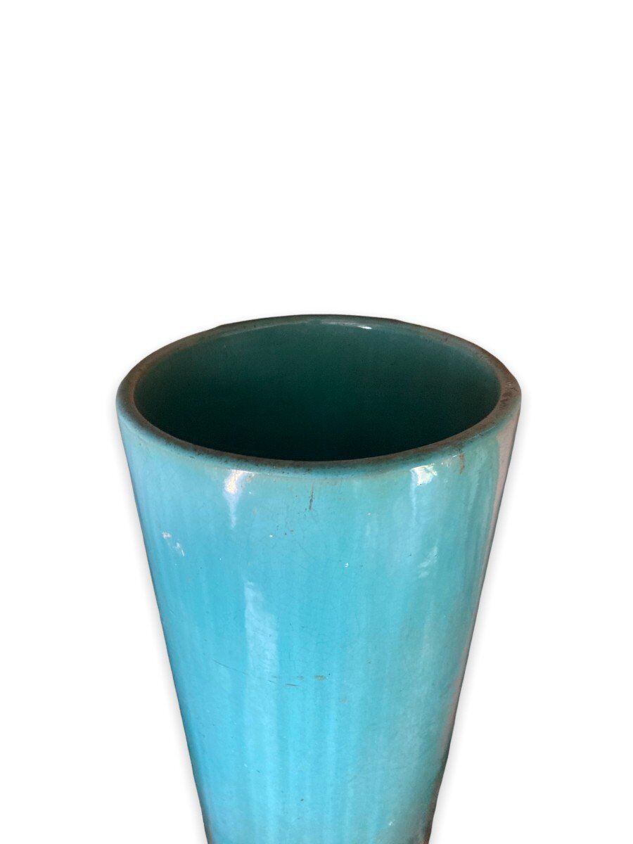 Umbrella holder in blue ceramic signed clément massier 1900-1920