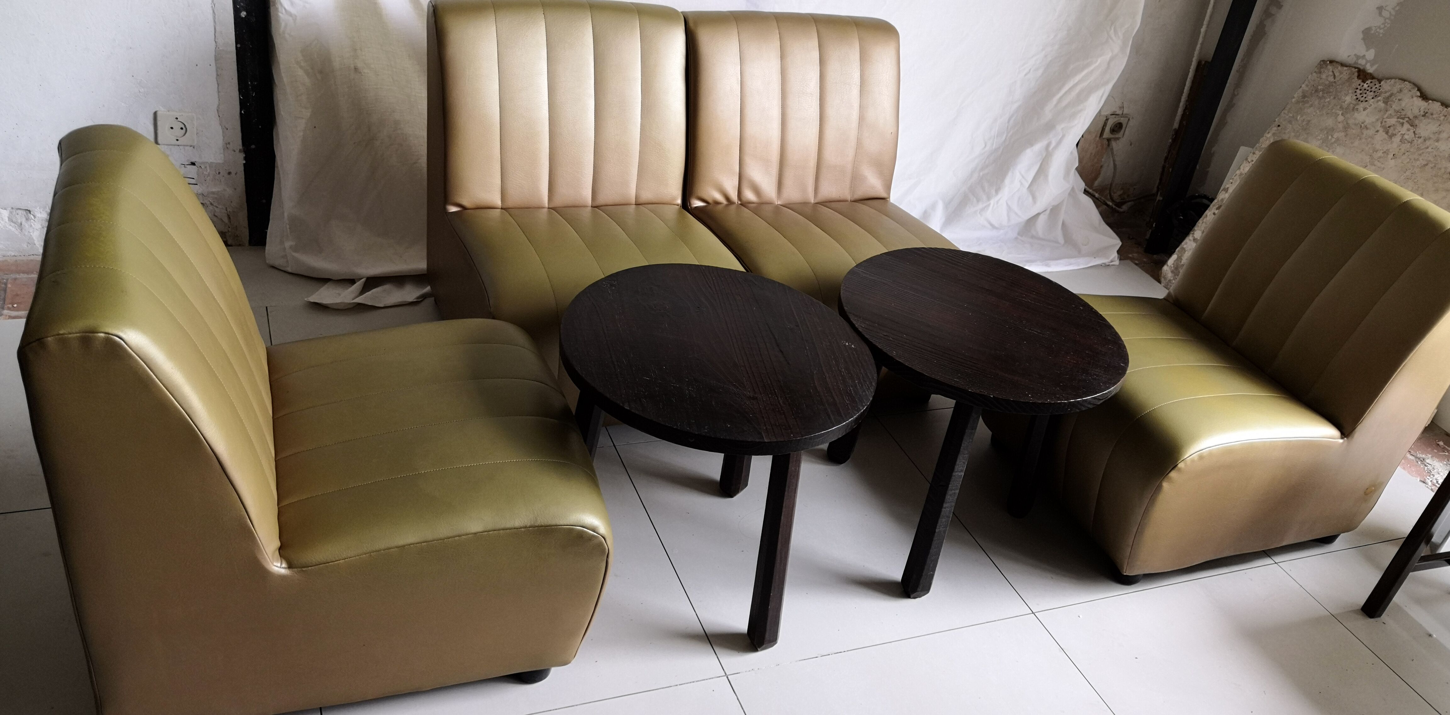 Canapé modulable chauffeuses vintage 4 places skaï