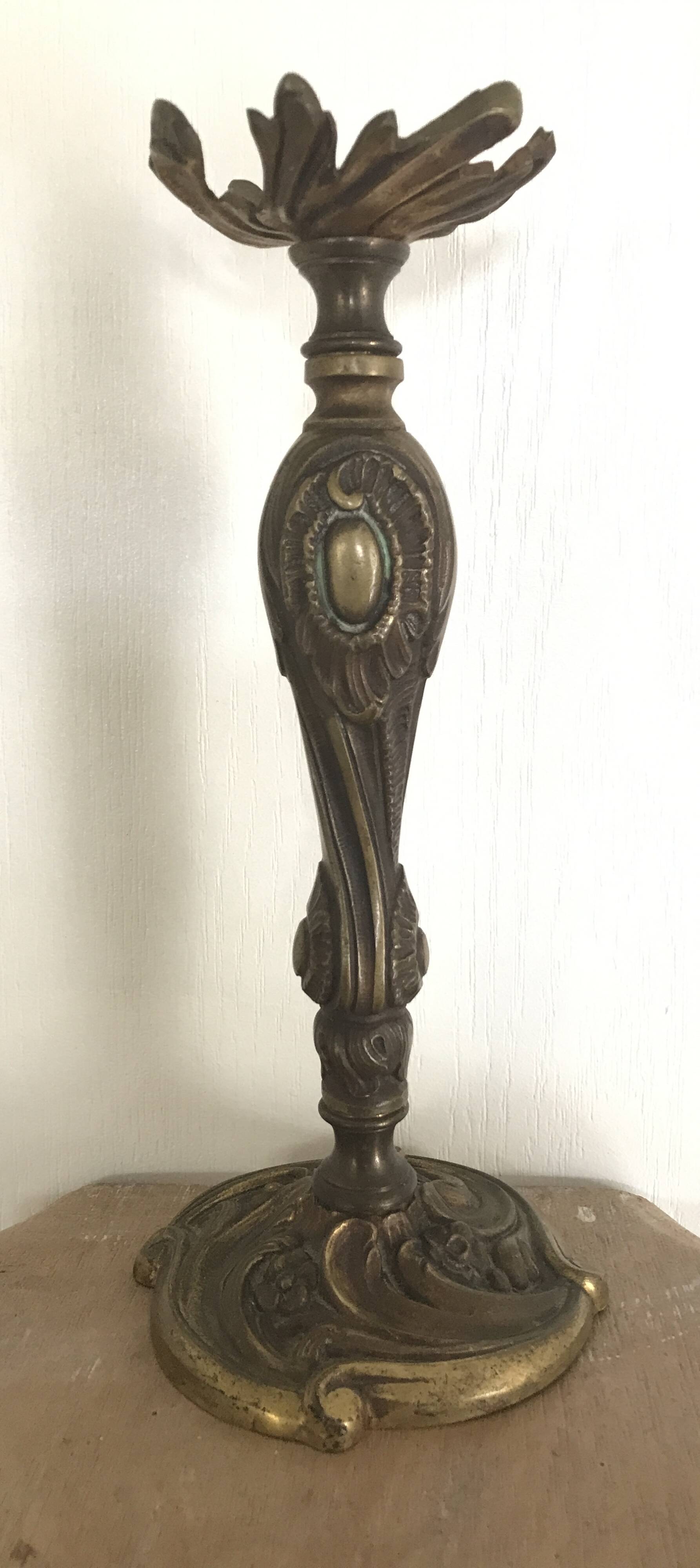 Old gilded bronze lamp base with Louis XV style rocaille decoration