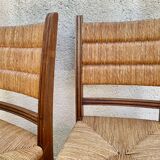 Pair of straw and solid oak chairs