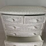 White dresser in vintage rattan