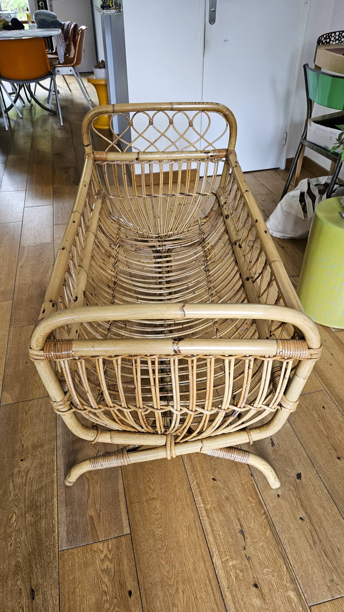 Vintage rattan and bamboo baby bed / cradle