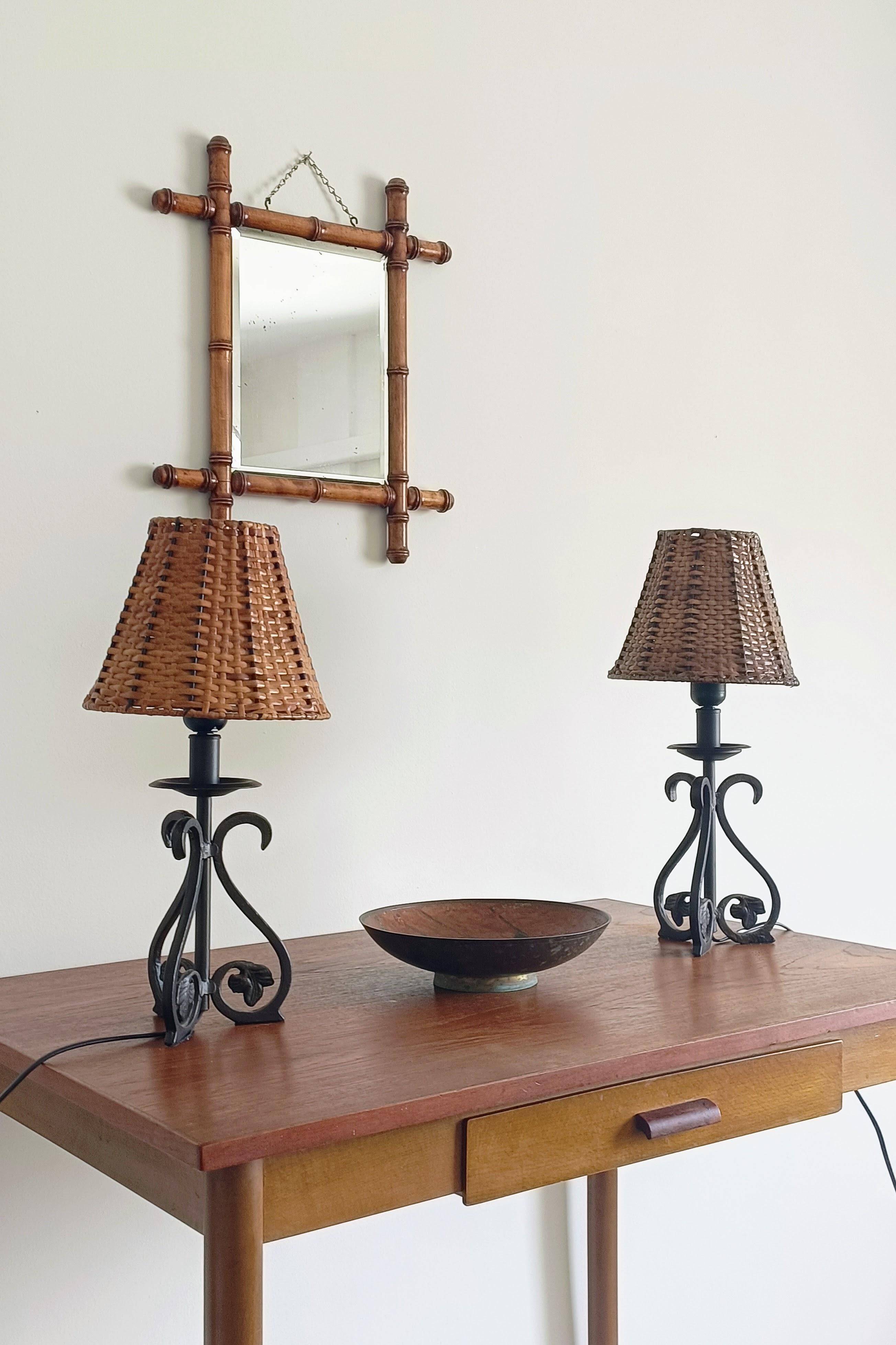 Mid-20th Century Spanish Hand-Forged Wrought Iron Table Lamps