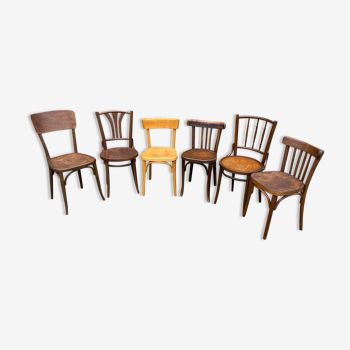 Lot 6 chaises bistrot dépareillées bois courbé