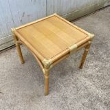 Rattan end table with 1 shelf in vintage oak veneer from the 80s Maugrion
