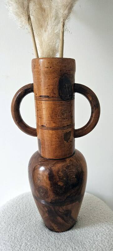Decorative vase turned from solid olive wood – vintage