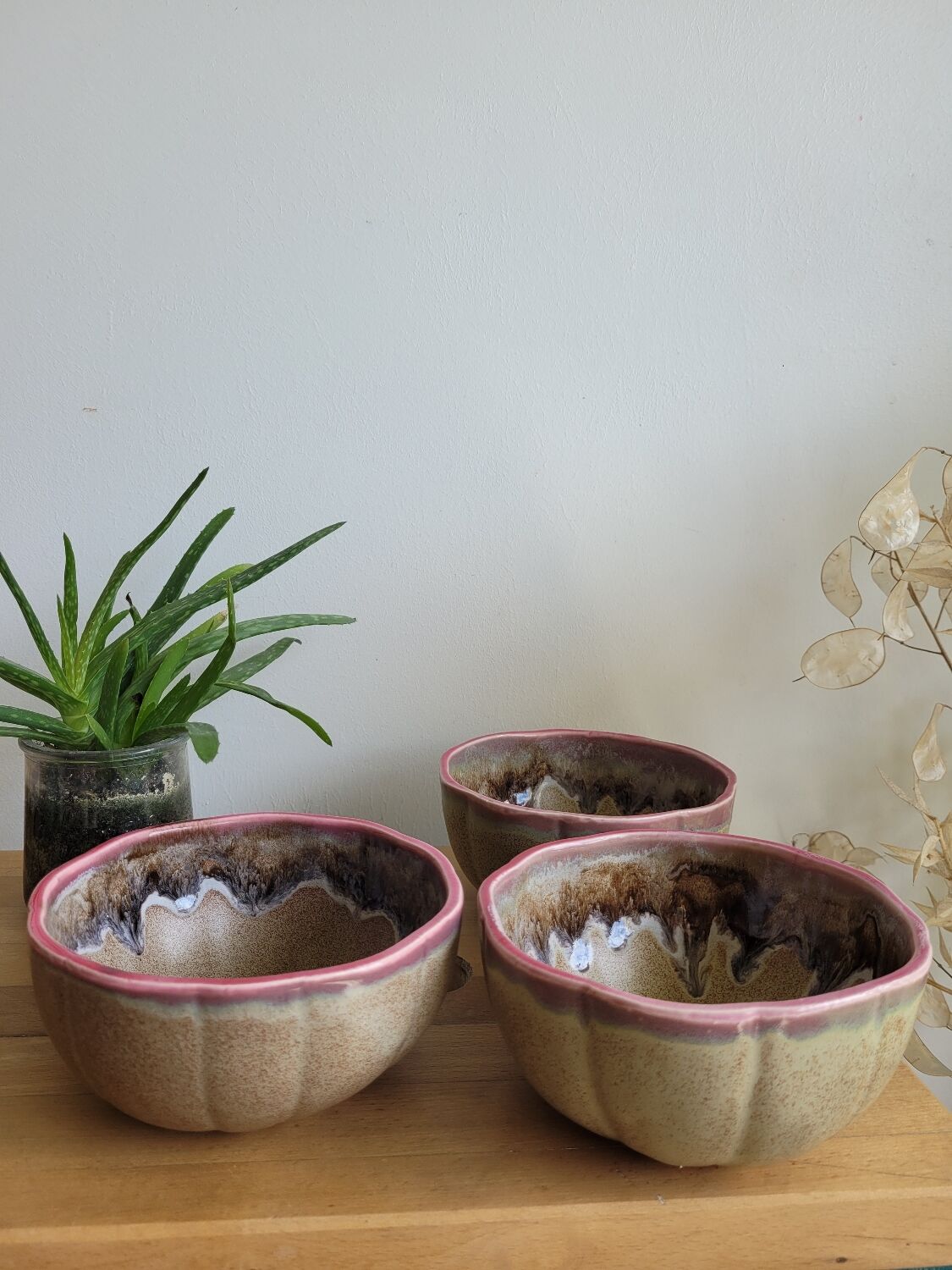 Trio Vallauris bowls in glazed stoneware