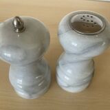 Vintage Carrara marble pepper mill and salt shaker set