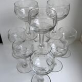 Set of 8 crystal wine glasses engraved 40-50s
