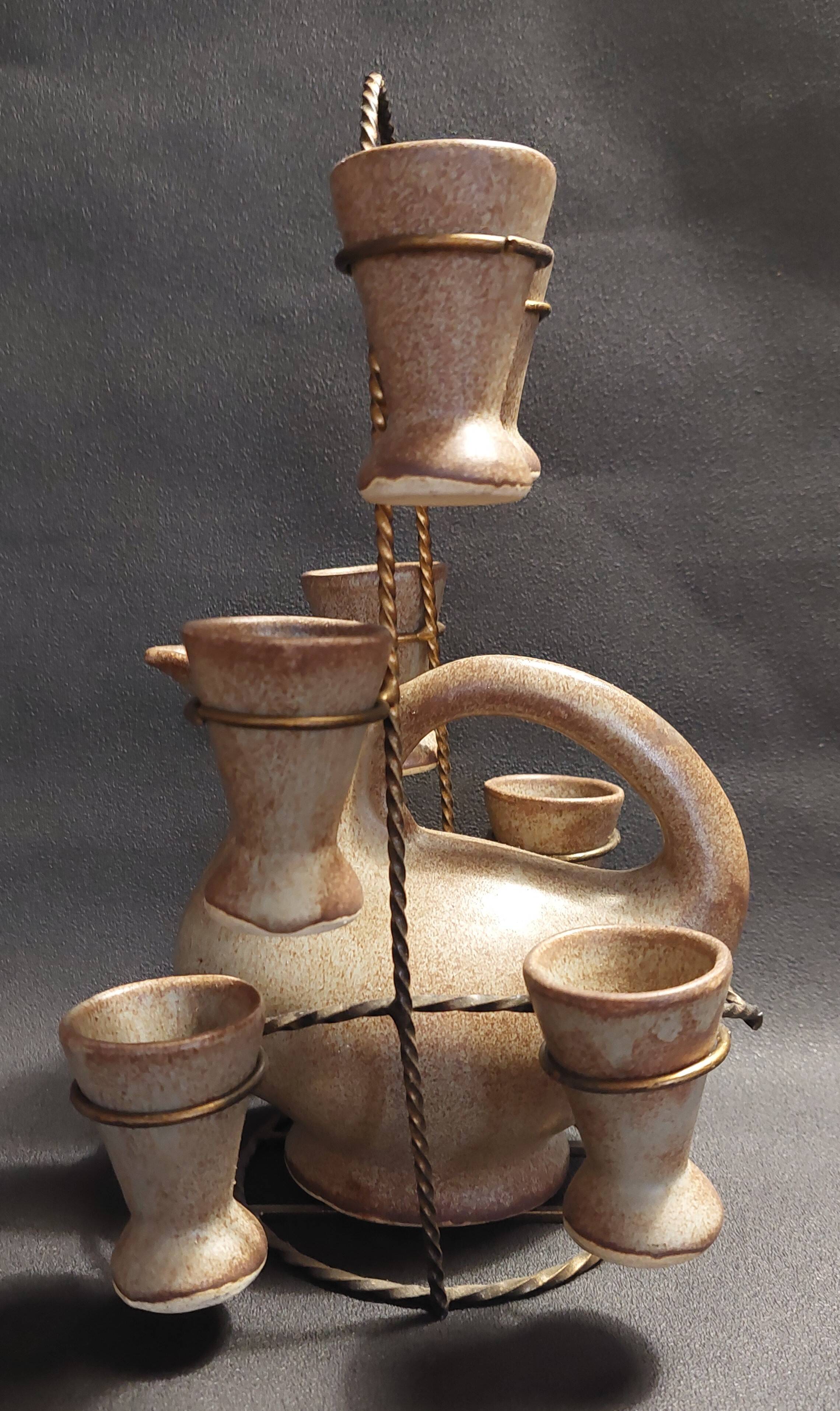 Ceramic liqueur service signed Vallauris