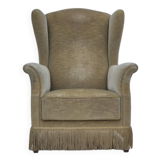 1970s, Danish design, wingback armchair, original condition, furniture velour, beech wood legs.