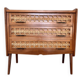 Wood and rattan chest of drawers