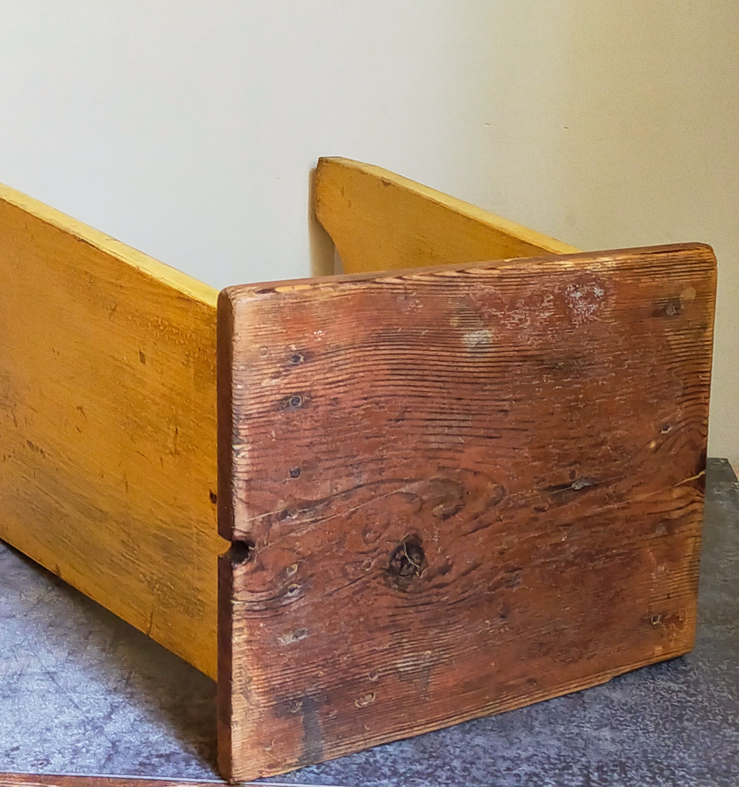 Art-populaire workshop stool in patinated painted wood