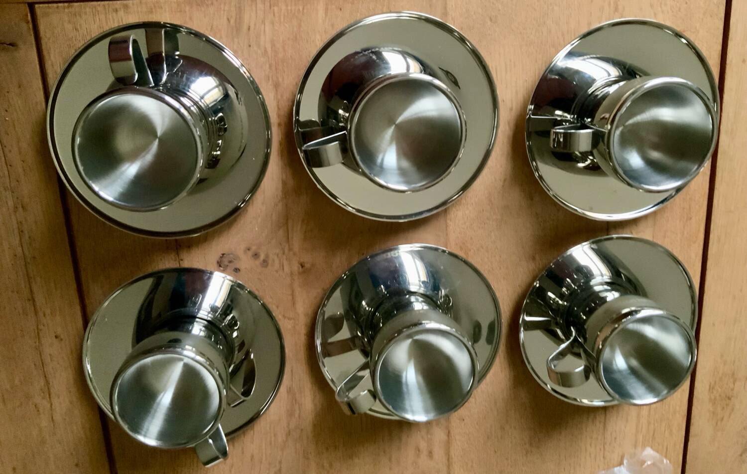 Set of 6 "Space Age" mirror polished stainless steel espresso cups - Sola Swi