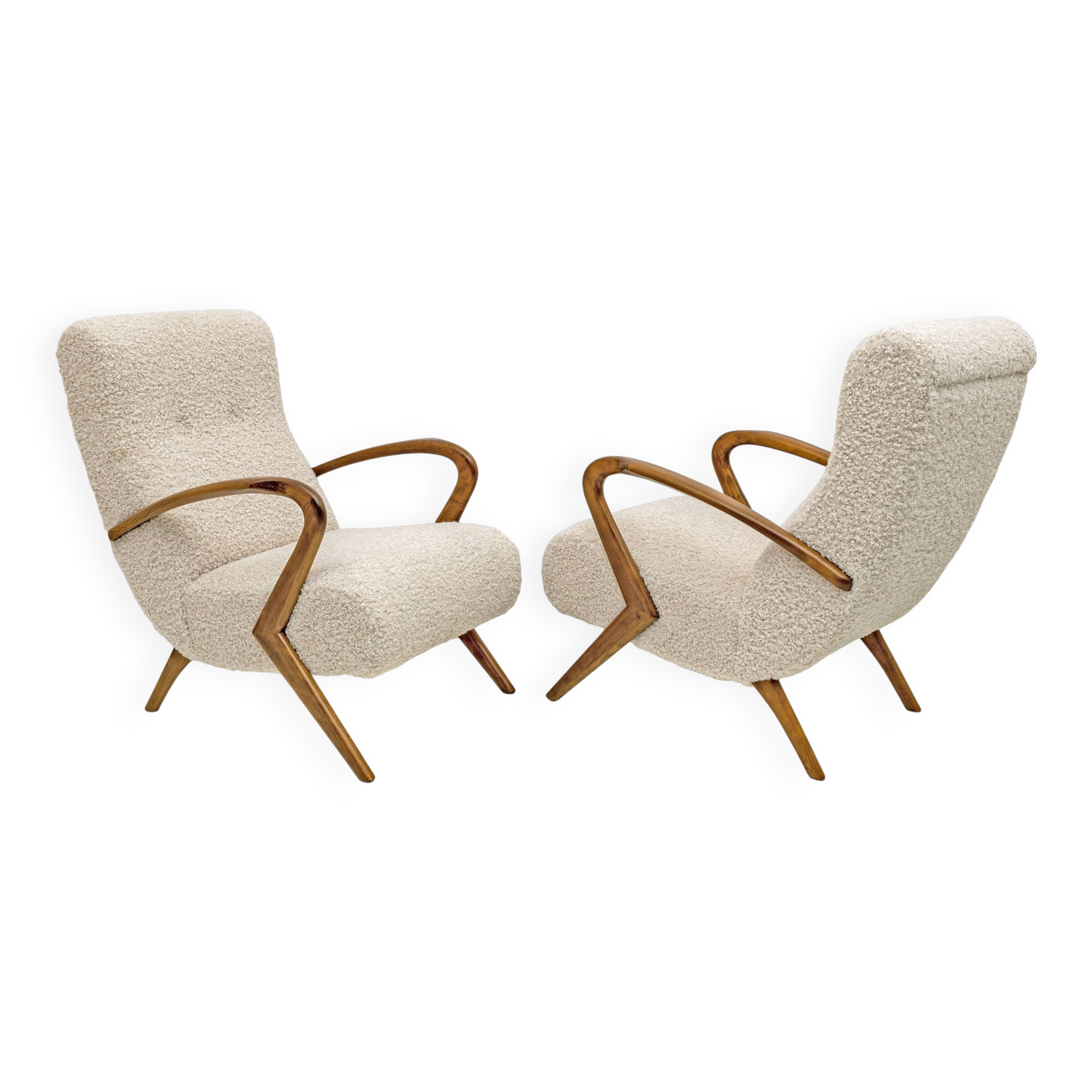 Attribute to Paolo Buffa Mid-century Modern Italian Bouclè Armchairs, Pair