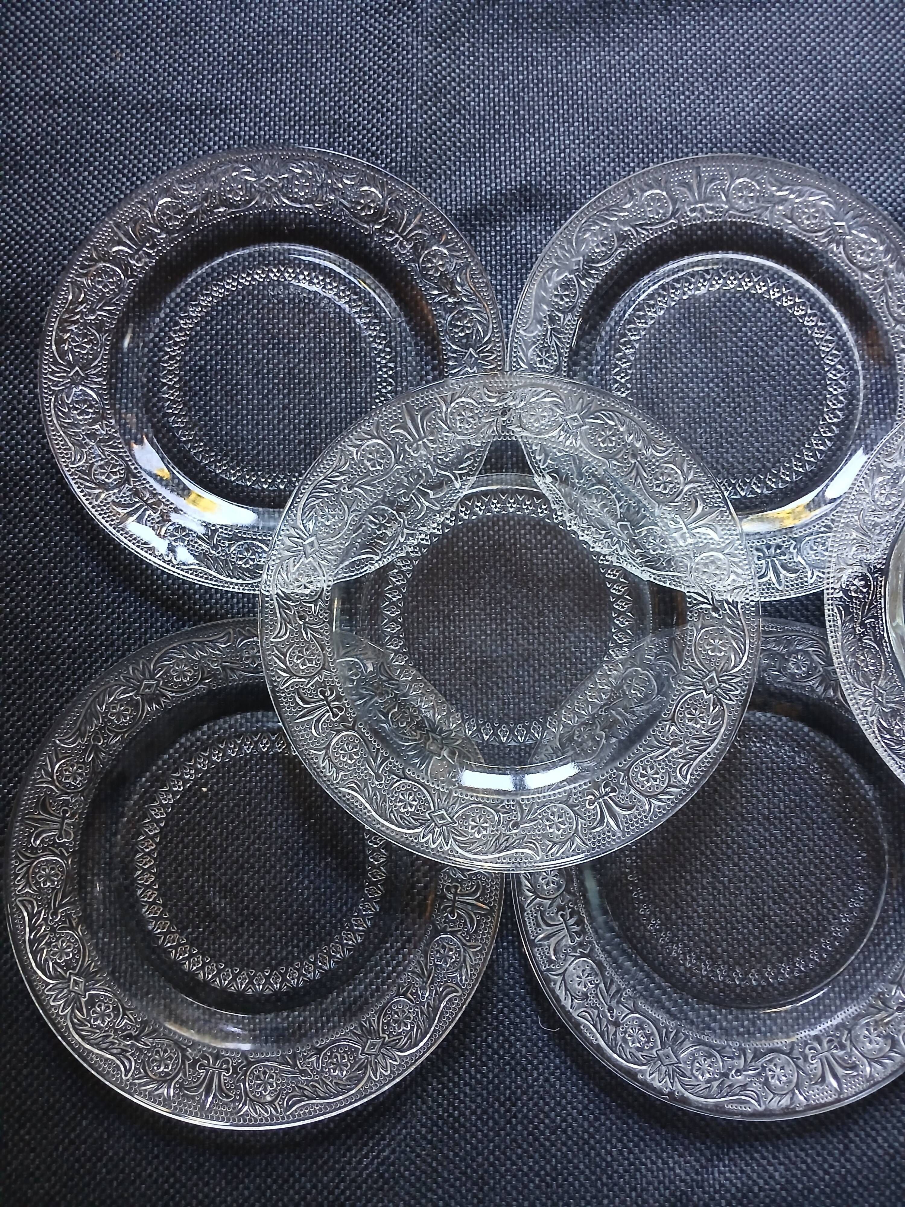 18 vintage pressed glass dessert plates